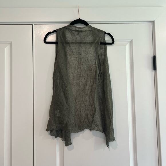 Eileen Fisher Women's Linen Sleeveless Cardigan‎ Green Lightweight Size Large - Picture 5 of 6